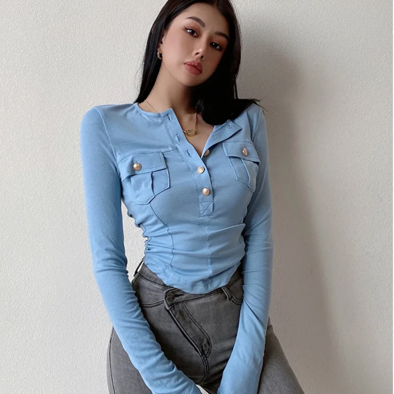 

Женская футболка с длинным рукавом, на пуговицах, 2 унции