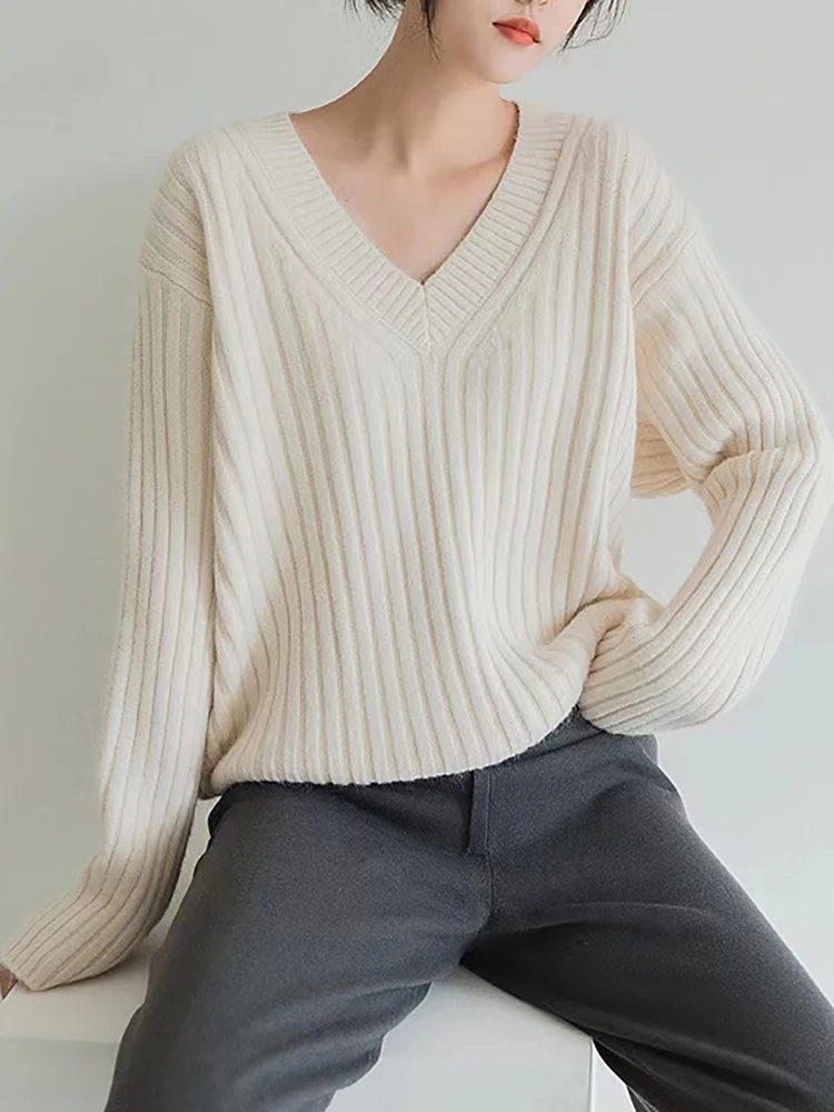 

Loose Knit Pullovers Sweater Women V Neck Vintage Streetwear Long Sleeve Batwing Oversized Sweaters Winter 2022 Pull Femme Top
