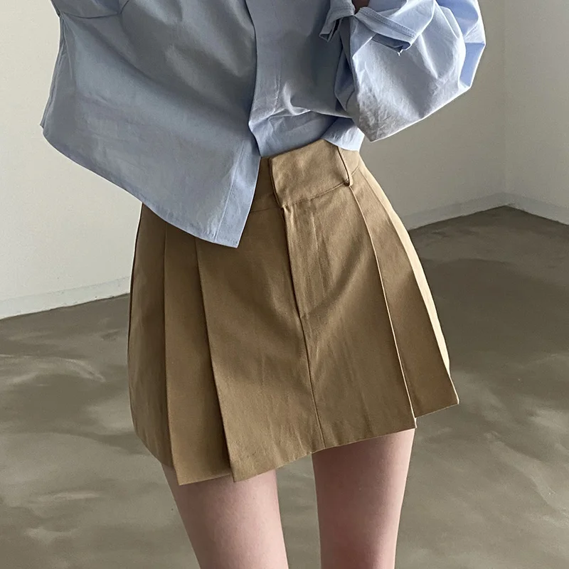 

Musuos Summer Casual Street Style Short Mini Skirts Ladies Solid High Waost Zipper A-line Pleated Skirt Women Slimming Bottoms