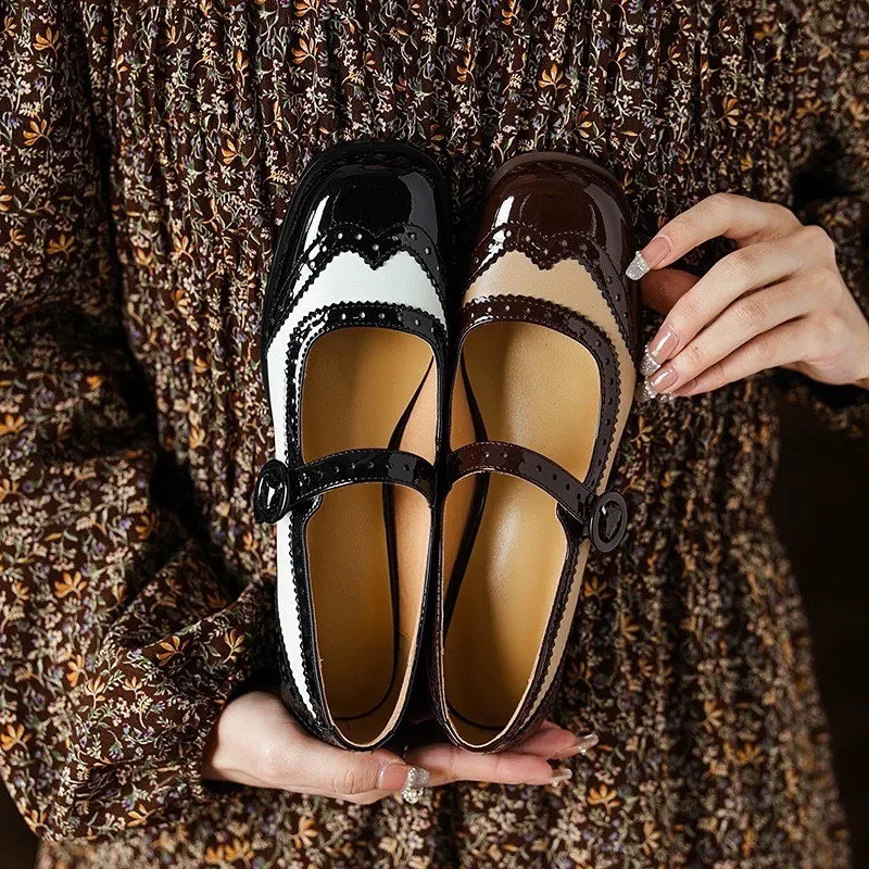 

2023 Sweet Leather Low Heel Mary Janes Shoes