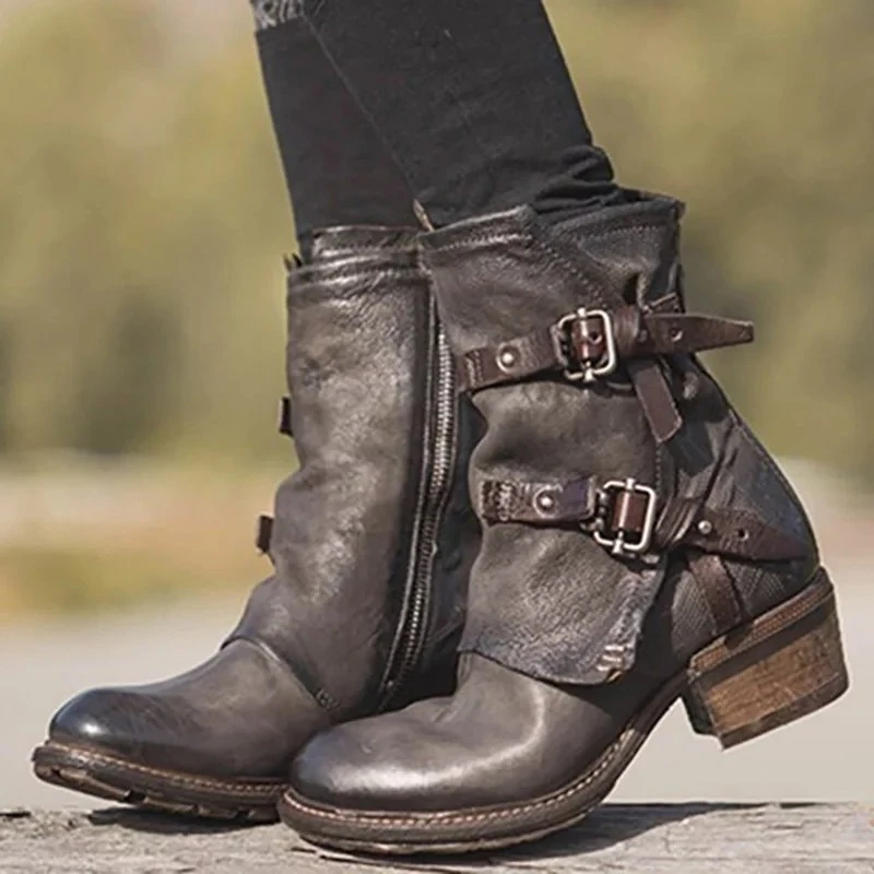 

Women's Ankle Boots Leather Gothic 2022 High Heels Chunky Platform Fashion Motorcycle Woman Size 43 Shoes Free Shipping