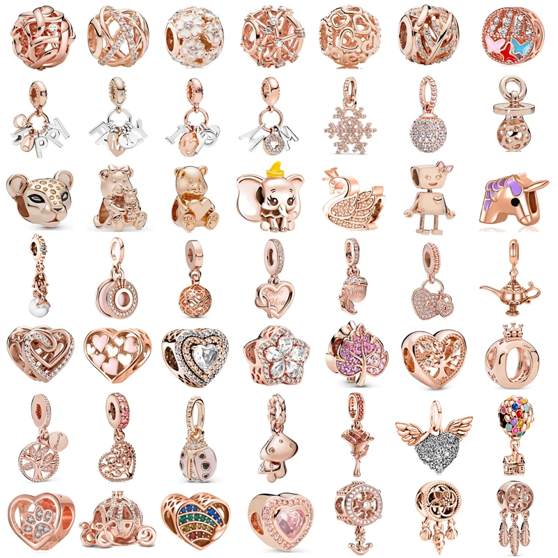 New Fashion Charm Original Rose Gold Elephant Rose Pumpkin Carriage Beaded Fit Original Pandora Ladies Bracciale Jewelry Gift