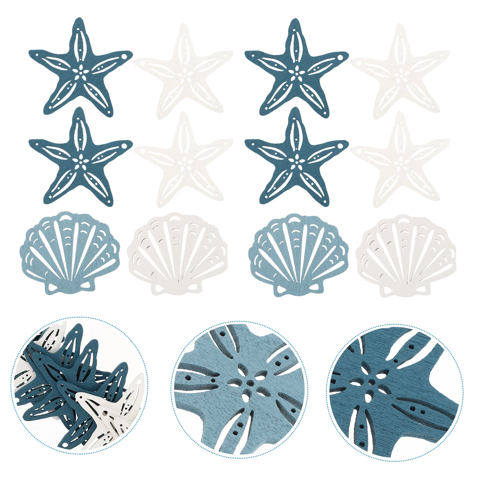 

96 Pcs Wooden Decorations Carved Ornaments Desktop Topper Creative Festival Gift House Home Tabletop Adornments Ocean
