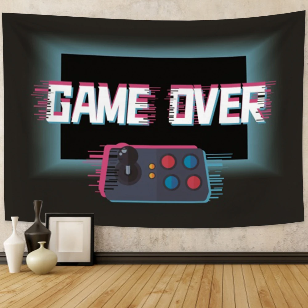 Фото Гобелен Game Over, настенный декор в стиле бохо, домашний декор для спальни, хиппи, психоделическая игровая тема, ковер, тканевый фон, гобелены №5