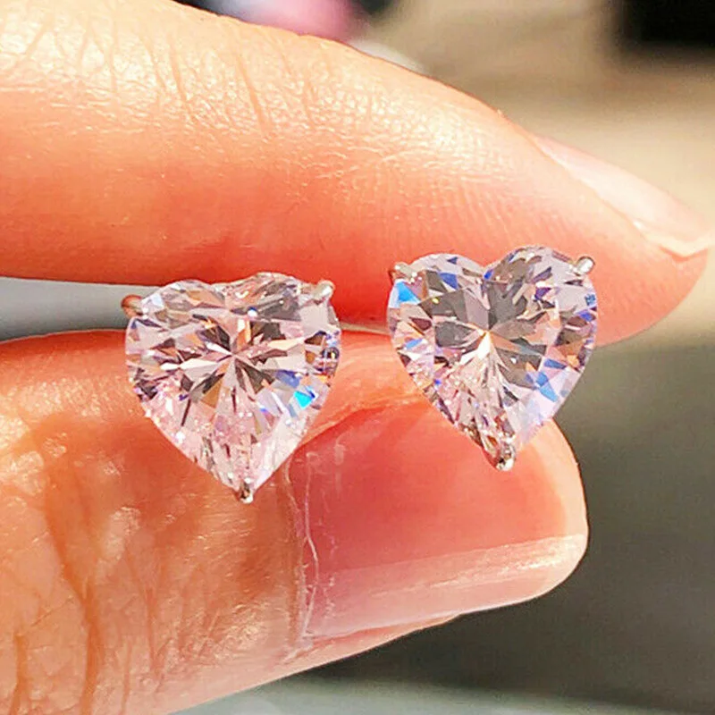 

2022 Delicate Heart Cubic Zirconia Stud Earrings Multi Colors Available Simple Stylish Women's Love Earrings Statement Jewelry