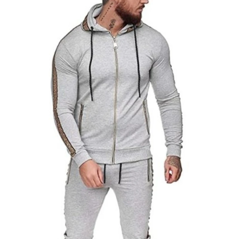 Cardigan Sweater Spring and Autumn New Men's Sports Suit Solid Color Hooded Casual Wear European and American Personality