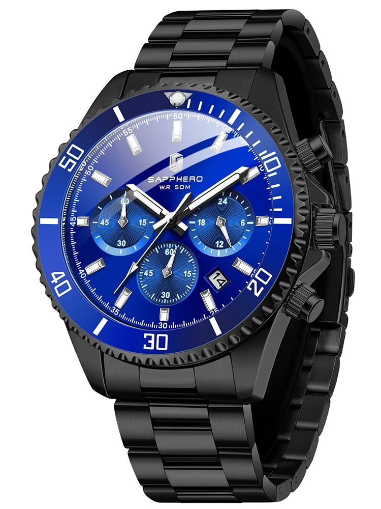 SAPPHEROНовые мужские водонепроницаемые часы из нержавеющей стали для мужчин модные