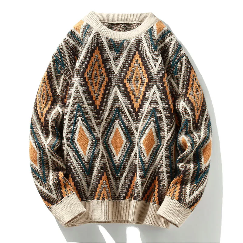 

Winter Hip Hop Sweaters Argyle Sweater 2022Men Knitwear Thick Warm Pullover High Quality Mens Sweaters Casual Loose Male Jumpers