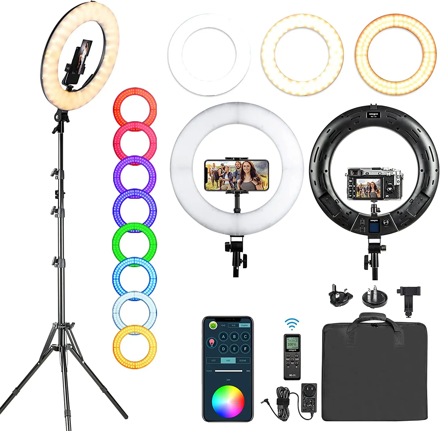 

18 Inch RGB Ring Light Kit Weeylite 360° Full Color 17 Lighting Scenes Dimmable LED Ring Lights With Tripod For Video Shooting