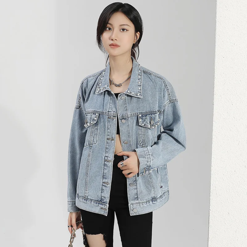 Women Loose Simple Autumn Winter Chic Denim Korean Preppy Style Girls Jacket Short Coat Lapel Ladies Outwear