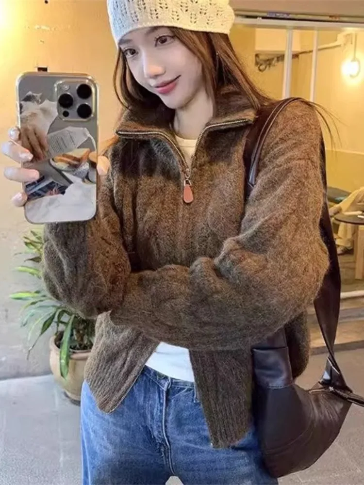 Высококачественный дизайн кардиган с двойной молнией верхняя одежда женский