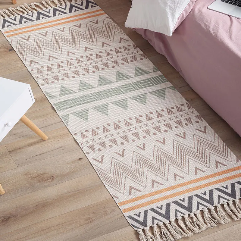 bohemia bedroom checkered rug cotton linen handmade tassel carpet macrame doormat bath mat pad lounge rug house home decoration free global shipping