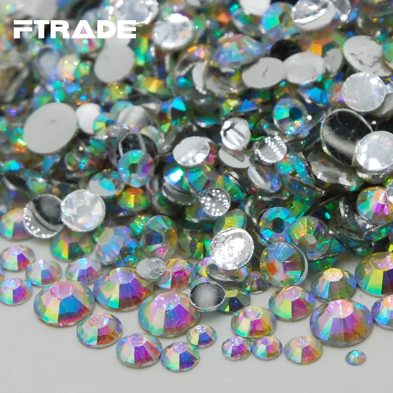 

Super Shiny Mixed Sizes Crystal Clear AB Color Non Hot Fix Flat Back Nail Art Decorations Acrylic Rhinestones For Gems Clothes
