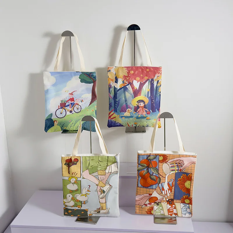 

New 2023 small fresh canvas bag female single shoulder simple student classroom bag leisure hundred handbag travel bag backpack