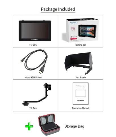 FEELWORLD F6 PLUS V2 6-дюймовый сенсорный экран 3D LUT DSLR камера полевой монитор IPS FHD 1920x1080 Видеофокусировка Помощь с наклонным рычагом