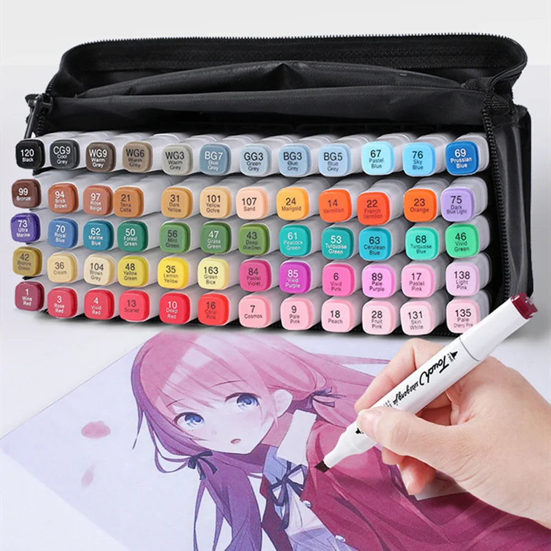 

24/36/48/60/80 Color Markers Drawing Markers Pen Alcohol Based Sketch Felt-Tip Oily Dual Head Brush Pen Set School Art Supplies