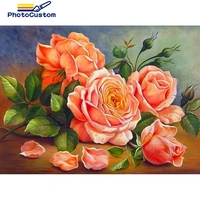 photocustom diy oil painting by numbers pink rose kits acrylic hand painted on canvas pictures by numbers flower for wall art 40