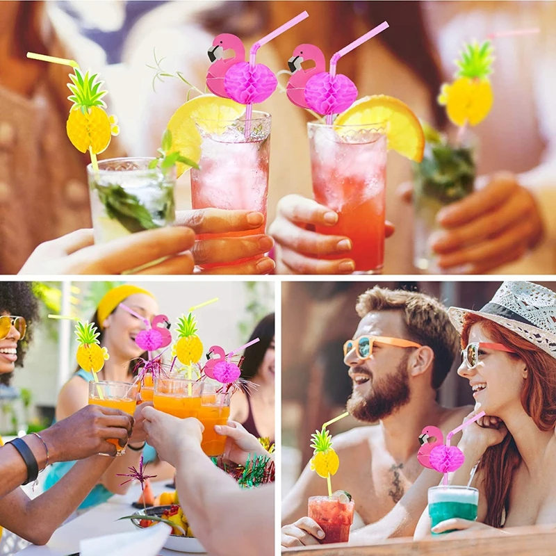 50pcs Plastic Straws Flamingo Pineapple Drinking Straws Cocktail Straws Hawaii Tropical Birthday Party Decoration Wedding Supply images - 6