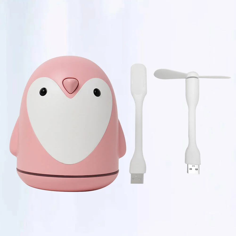 

3pcs Penguin Design Mini Humidifier Home Aromatherapy Diffuser Office Diffuser Night Lamp Pink (USB Light + USB Fan)