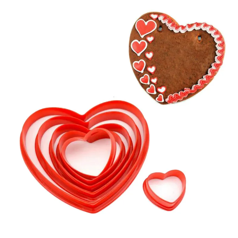 

6pcs/set Heart Shape Cake Mold Multi-style Cake Cookie Biscuit Cutter Stamp Mould Fondant Pastry Decorating Bakeware Tools