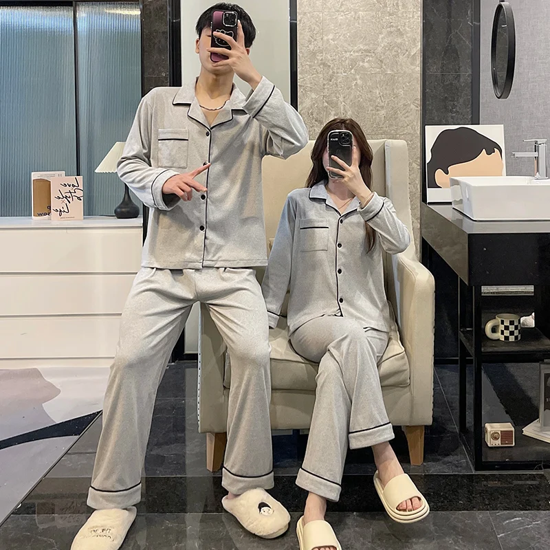 Пижама для пар женские осенние и зимние дралон мужская модель теплый длинный