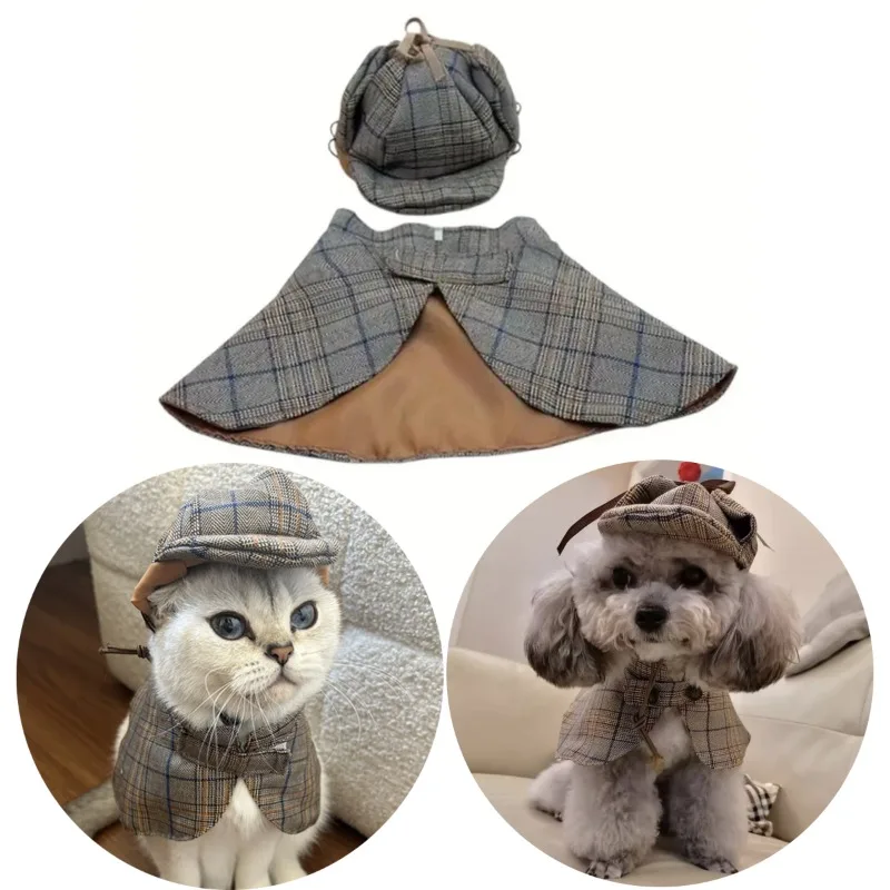 TONG Pet Шерлок Холмс плащ детективная шляпа накидка комплект котенок собака