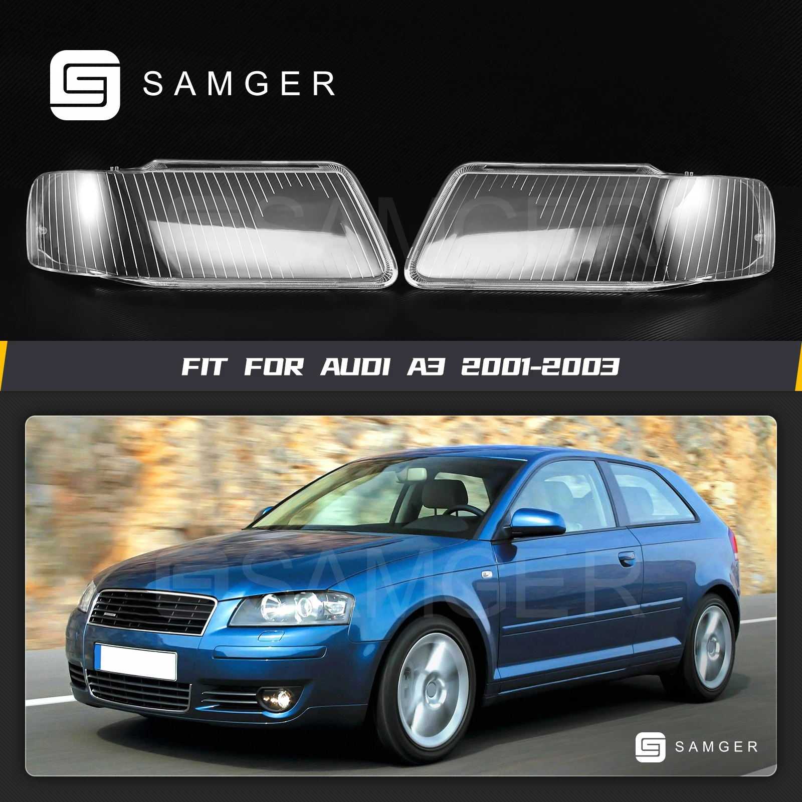 

Samger 1 Pair Car Headlight Headlamp Lens Cover For Audi A3 2001-2003 8L0941004AF 8L0941004K 8L0941003AF 8L0941003K Left+Right