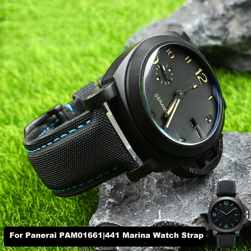 

Nylon Texture Leather Watchband for Panerai PAM01661|441 Marina Watch Strap Black Blue 22mm 24mm 26mm belt Accessories Bracelets