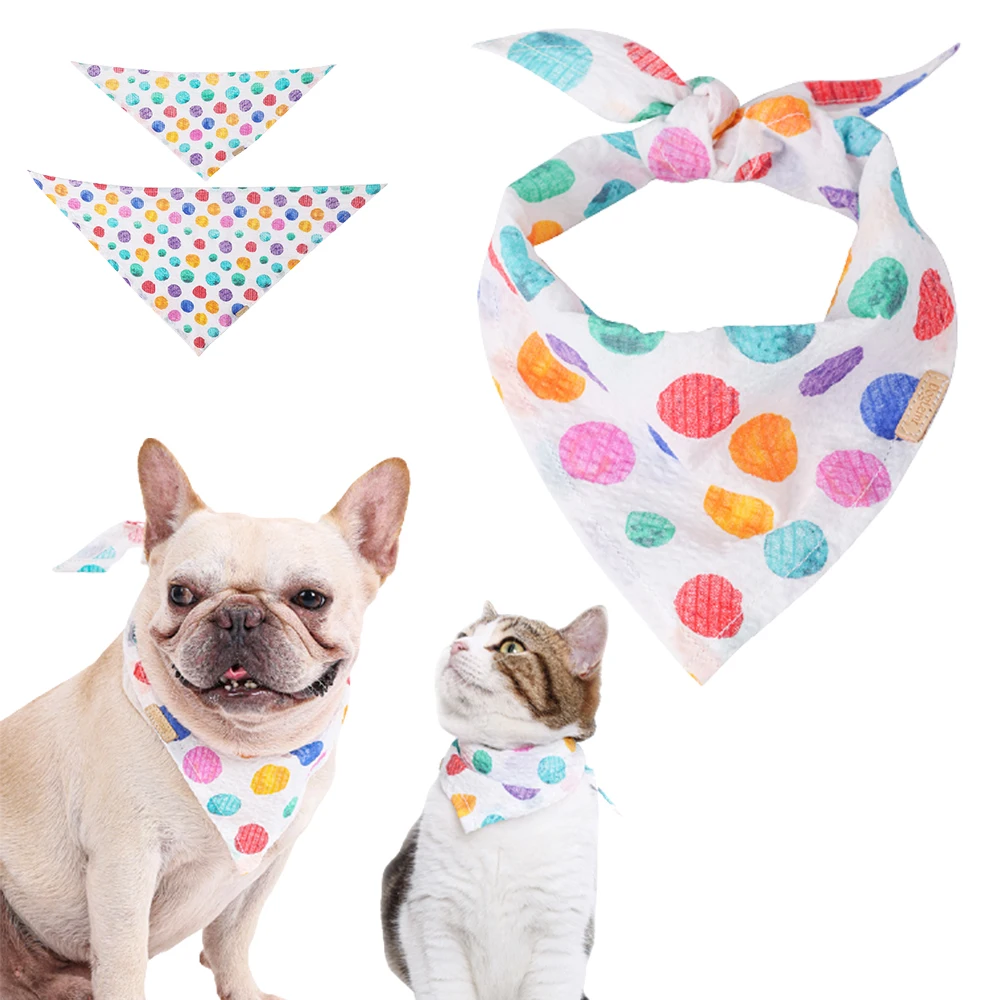 

Pet Collar For Small Medium Dog Cat Fashionable Cotton Triangle Scarf With Dot France Bulldog Sphynx Puppy Kitten Accessories
