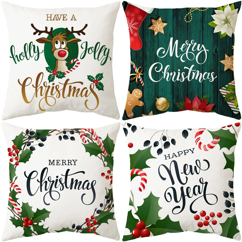 

4pc Christmas Holiday Style Retro Soft Throw Pillow Case For Sofa Car Home Decorative Pillowcase Cushion Cover Without Core