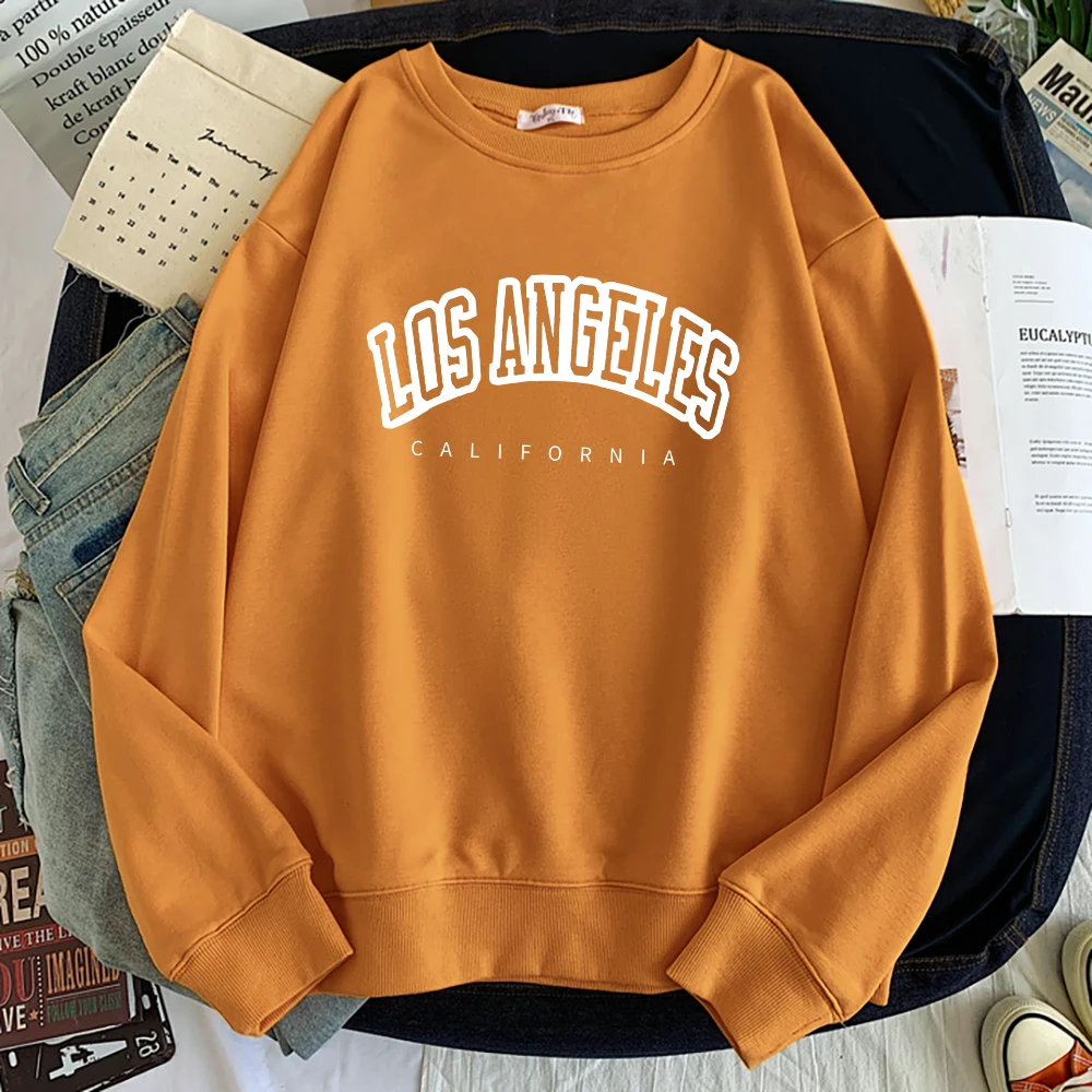 

Los Angeles California White Letter Prints Mans Long Sleeves American Vintage Hoodies Simple Loose Clothing Street Men Pullovers