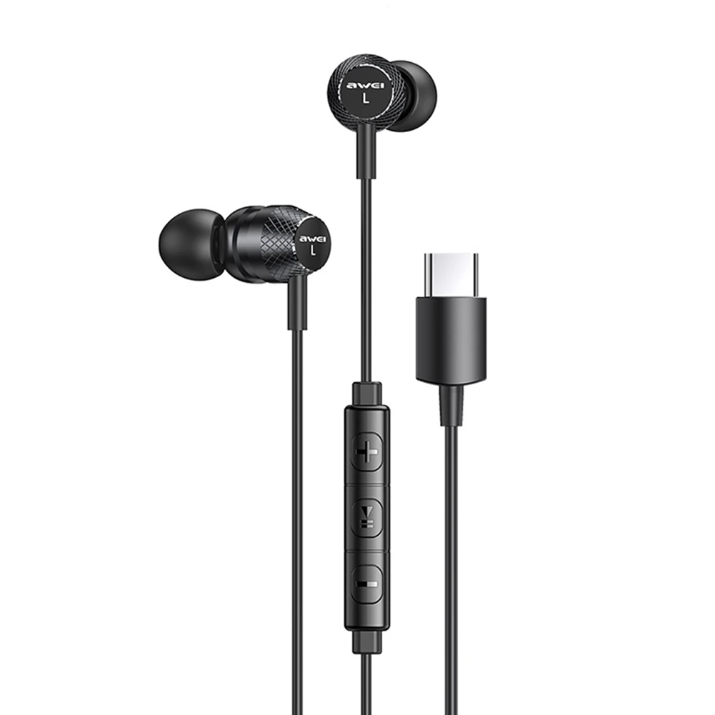 

AWEI TC-5 USB C Wired In Ear Earbuds In Ear Headphones with Microphone Volume Control USB Type C Plug HiFi Bass Sound Headset w