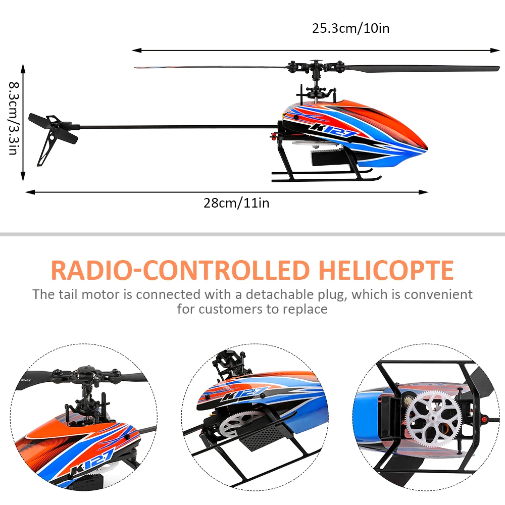 WLtoys K127 Helicopters For V911s Upgrade 2.4Ghz 6-Aixs Gyroscope Flybarless Altitude Hold RC Helicotper For Kids Gift Toys enlarge