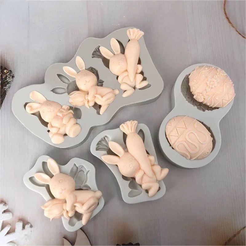 

New Easter Rabbit Fondant Silicone Mold Carrot Cake Decorating Tools Chocolate Cookies Baking Mould Egg DIY Clay Epoxy Mold