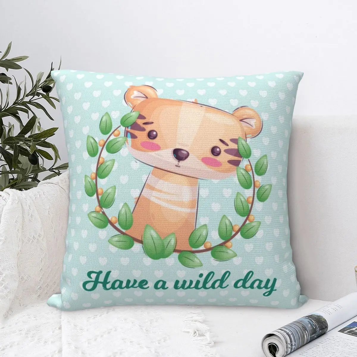 

Baby Tiger Have A Wild Day Pillowcase Pillow Case Cushion Cover Home Sofa Car Decorative Throw Pillow Decor Style Cotton