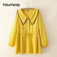 adjustable waist casual women blouse 3xl 4xl plus size blouse spring autumn long sleeve shirt kkfy6198