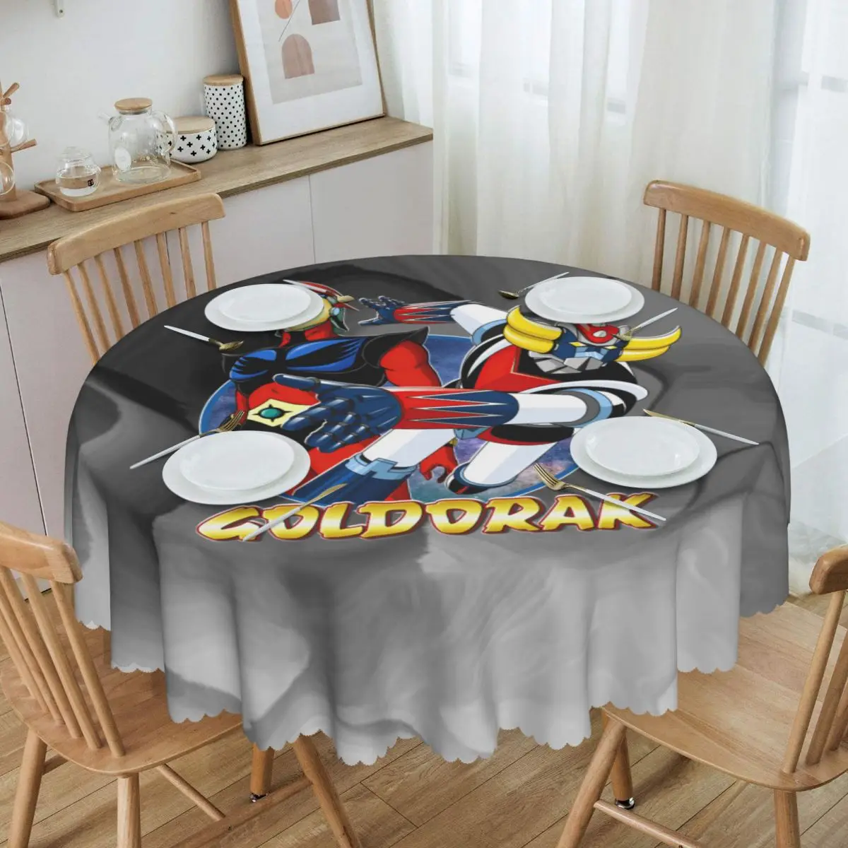 

Round Tablecloth Tablecloth 60 inches Kitchen Dinning Table Cloth Waterproof Actarus Goldrake Mecha Anime Table Covers