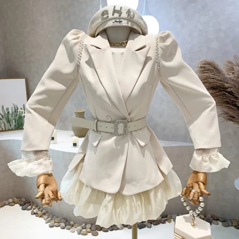 

Niche Design New Women's Clothing 2022 Spring PStitched Long Sleeved Suit Blazers Jacket + Skirt Two Piece Set