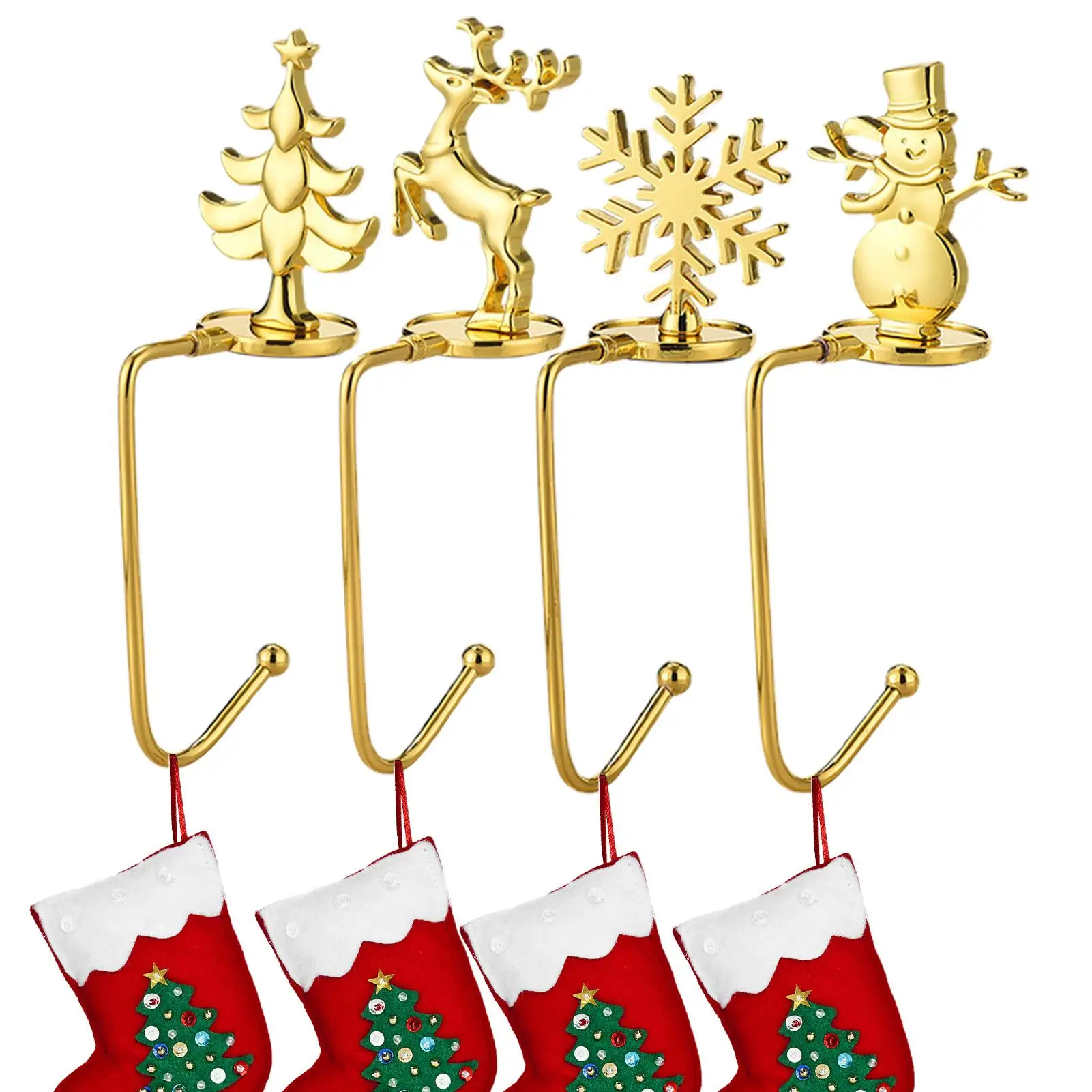 

Держатели для рождественских чулок, 4 шт., серебристые или золотистые, снежинки, снеговик, Рождественская елка, олень, держатели для чулок, Набор рождественских