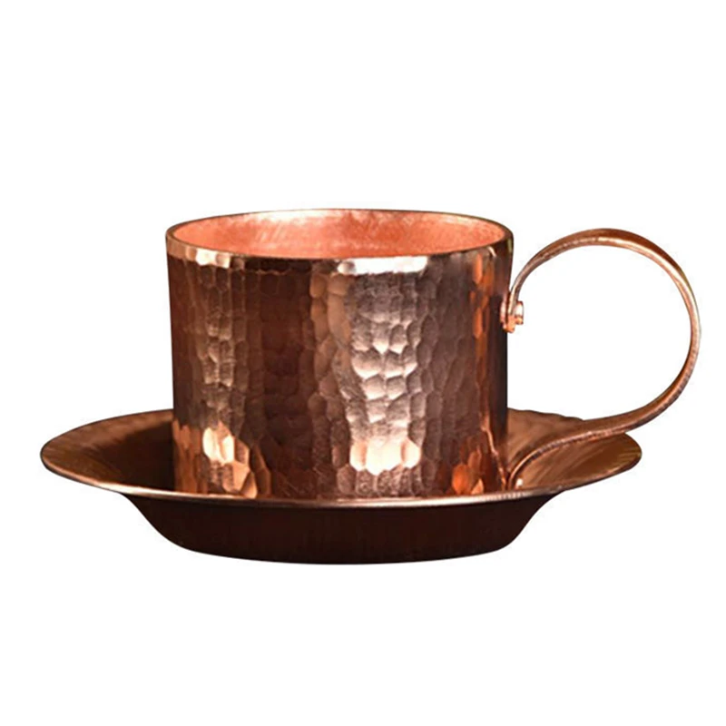 

Engraved Handcrafted Pure Copper Coffee Cup Saucer Set 100ml Luxury Milk Mug Top-grade Tea Cup Cafe Party Drinkware Couple Gifts