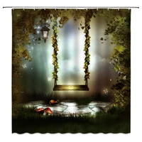 d cartoon fantasy forest shower curtain magic tree swings moon green plant flower scenery bath curtains bathroom decor screens