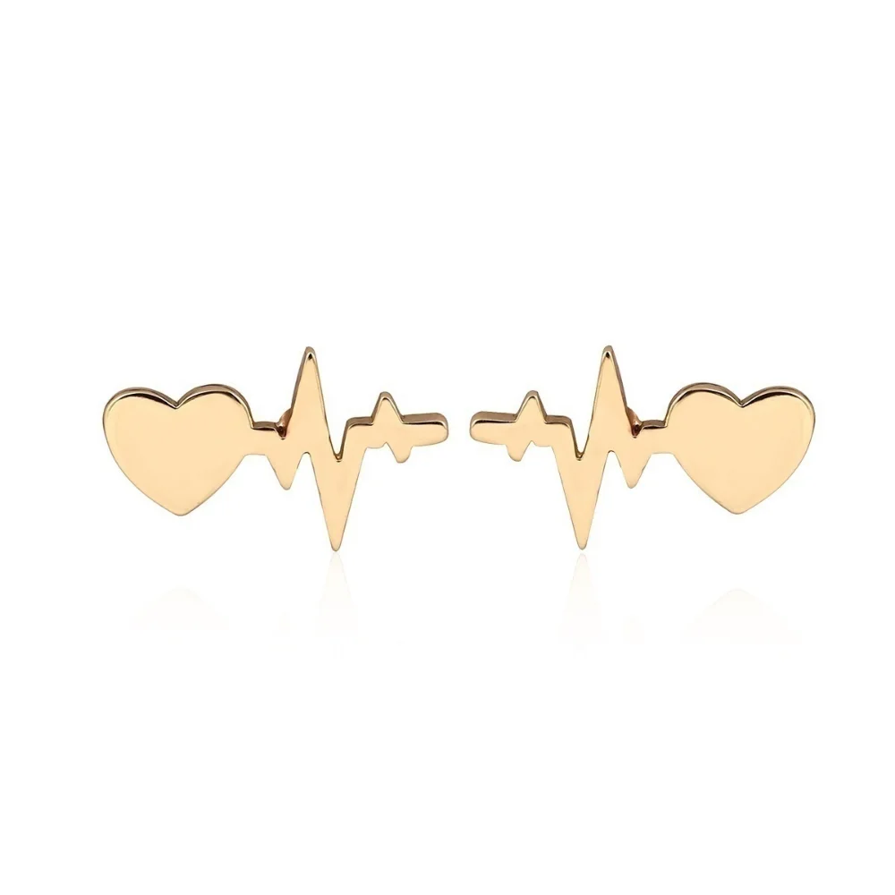 Delysia King Cute Women Electrocardiogram Stud Earrings Alloy Trendy Heart Beat Earring Girlfriend Gift