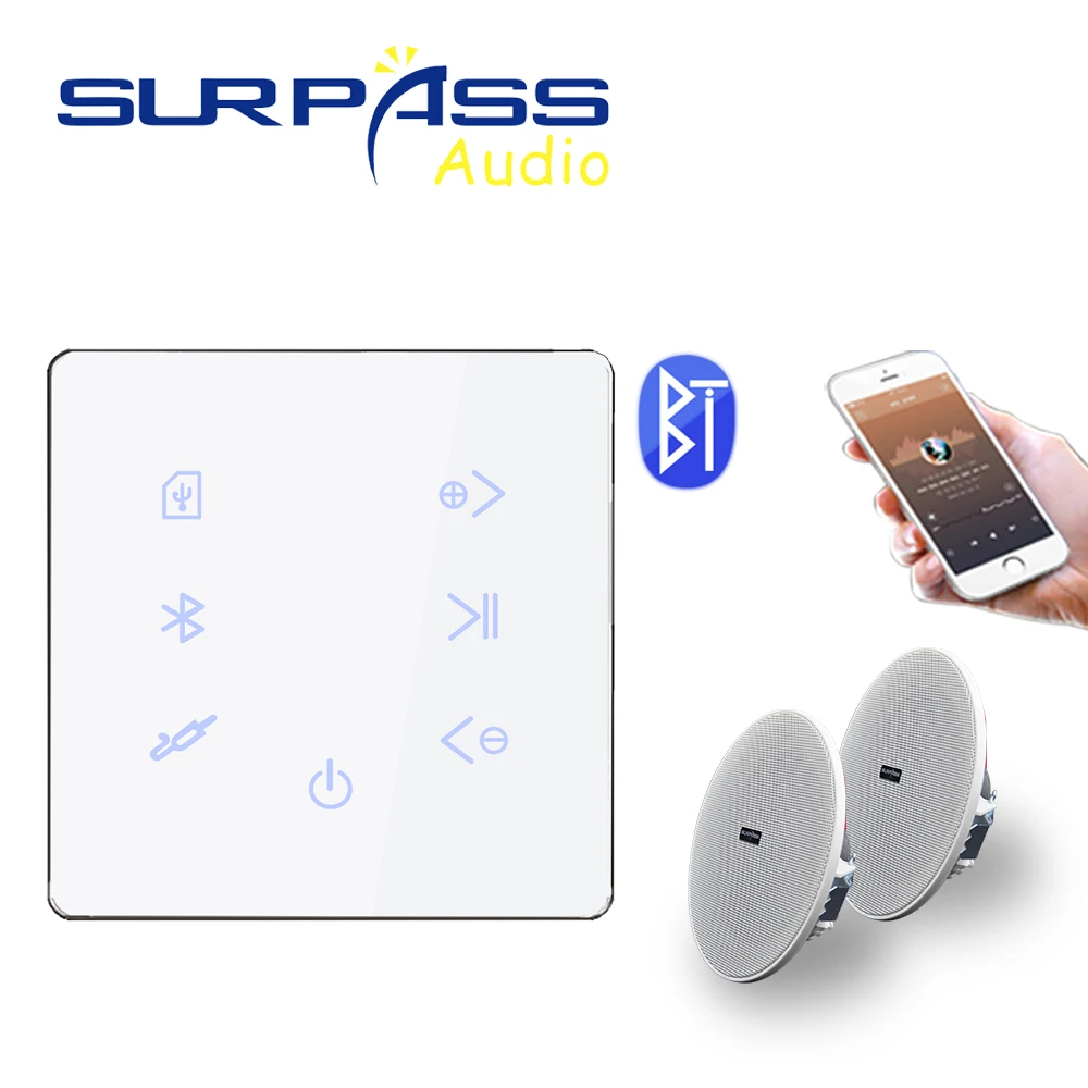 Smart Home Audio Bluetooth Amplifier Touch Key Hotel Theater Background Music Stereo System Amp 10W Frameless Ceiling Speaker