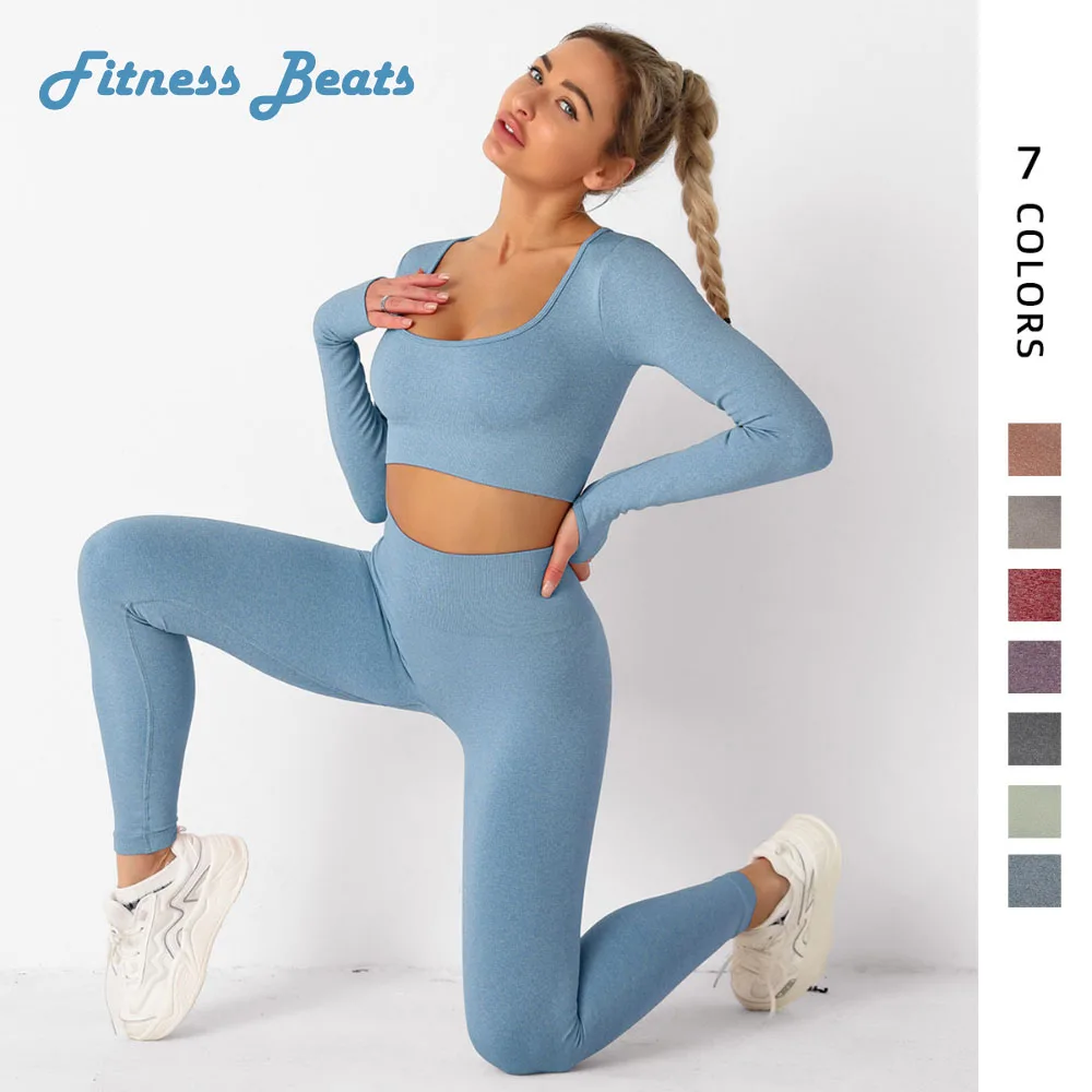 

Gym Yoga Set Fitness Seamless knitting Breathable Quick Dry Moisture Wicking Elasticity Lady Leisure Running Long Sleeved Pants