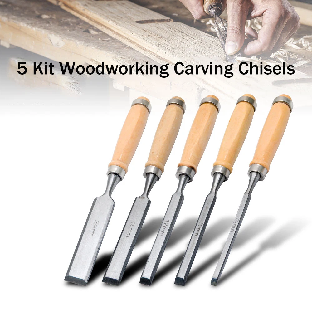 

5 Chisel Set Professional Wood Carving Chise Wood Chisels Multi Purpose DIY For Carpenters Carvers
