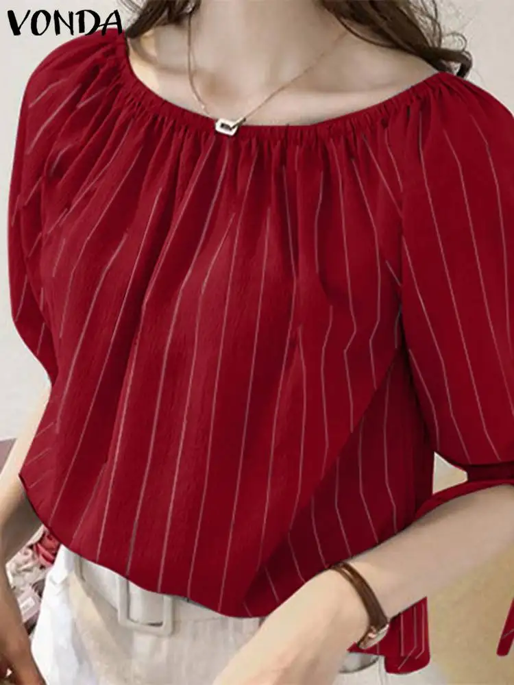 Блузка VONDA Женская в полоску элегантная повседневная свободная туника с