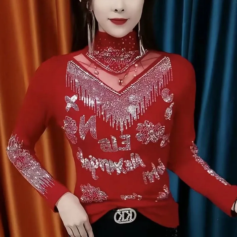 Женская однотонная футболка с длинными рукавами и воротником-стойкой со