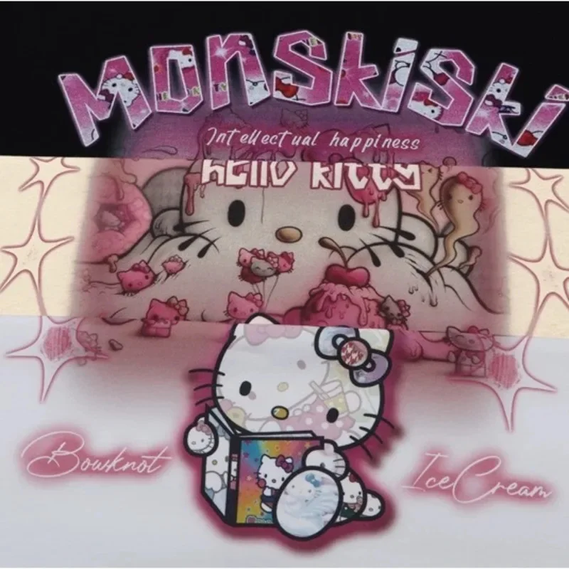 Хлопковые белые футболки Hello Kitty Sanrio женские летние топы с принтом аниме Y2k Kawaii