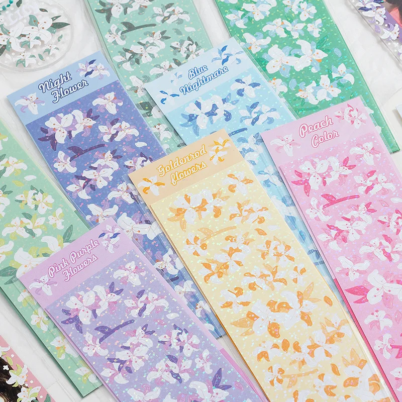 

8PCS/LOT Blooming Lily Floral PVC Stickers Set DIY Sticky Sticker Scrapbooking Stationery Gift Free Shipping