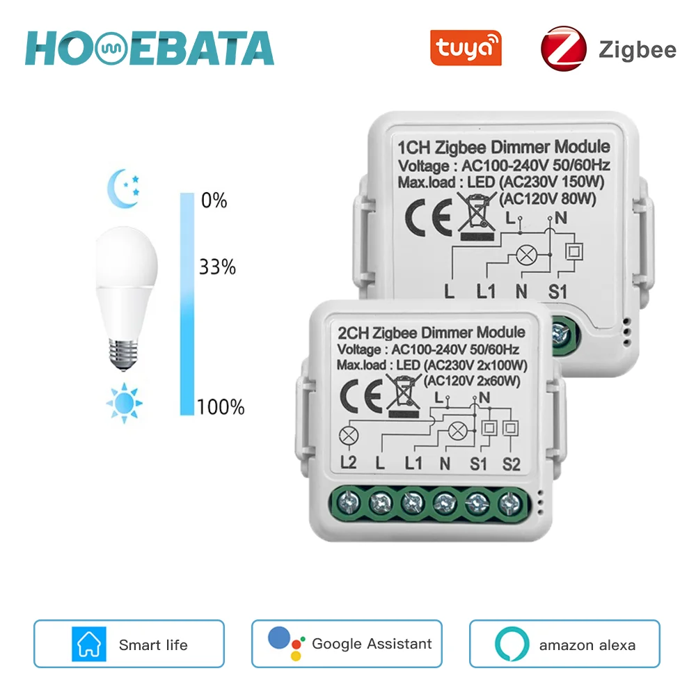 

Умный диммер Homebata Tuya Zigbee, модуль переключателя с поддержкой 2-стороннего беспроводного пульта дистанционного управления, совместимого с Alexa...